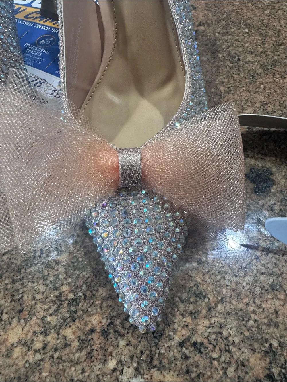 Wild Pair Crystal Embellished Pink Bow Slingback Heels